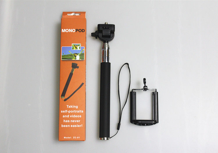 Black Selfie Stick Monopod For Iphone 6 , Aluminum Monopod Selfie Stick Bluetooth