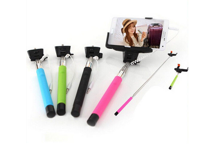 Cable Android / iOS Cell Phone Selfie Stick Monopod With Foldable Holder