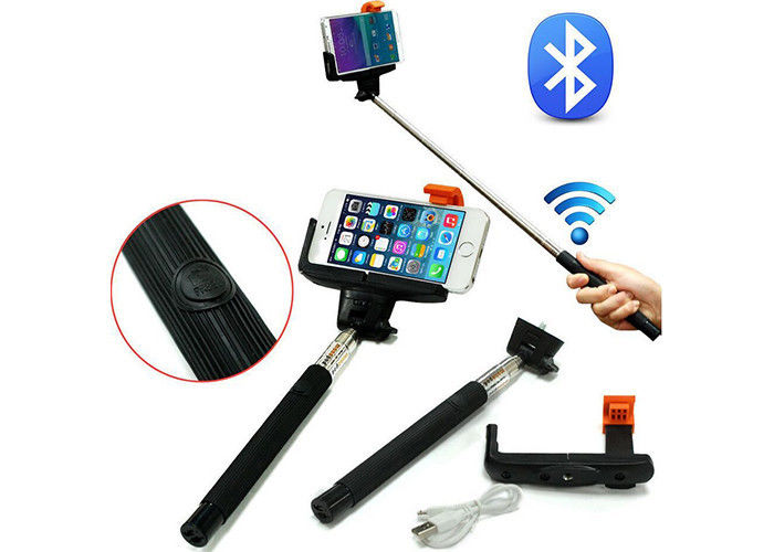 Black steel Portable Foldable monopod selfie stick with bluetooth remote